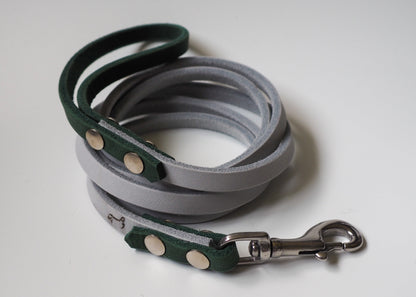 Zweifarbige Führleine mit Handschlaufe aus Leder – hochwertig verarbeitet, edel im Design, individuell anpassbar für deinen Hund