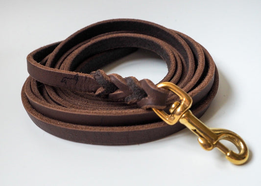 Geflochtene Schleppleine aus einfarbigem Leder auf weißem Hintergrund – handgefertigt, langlebig & ideal für Rückruftraining