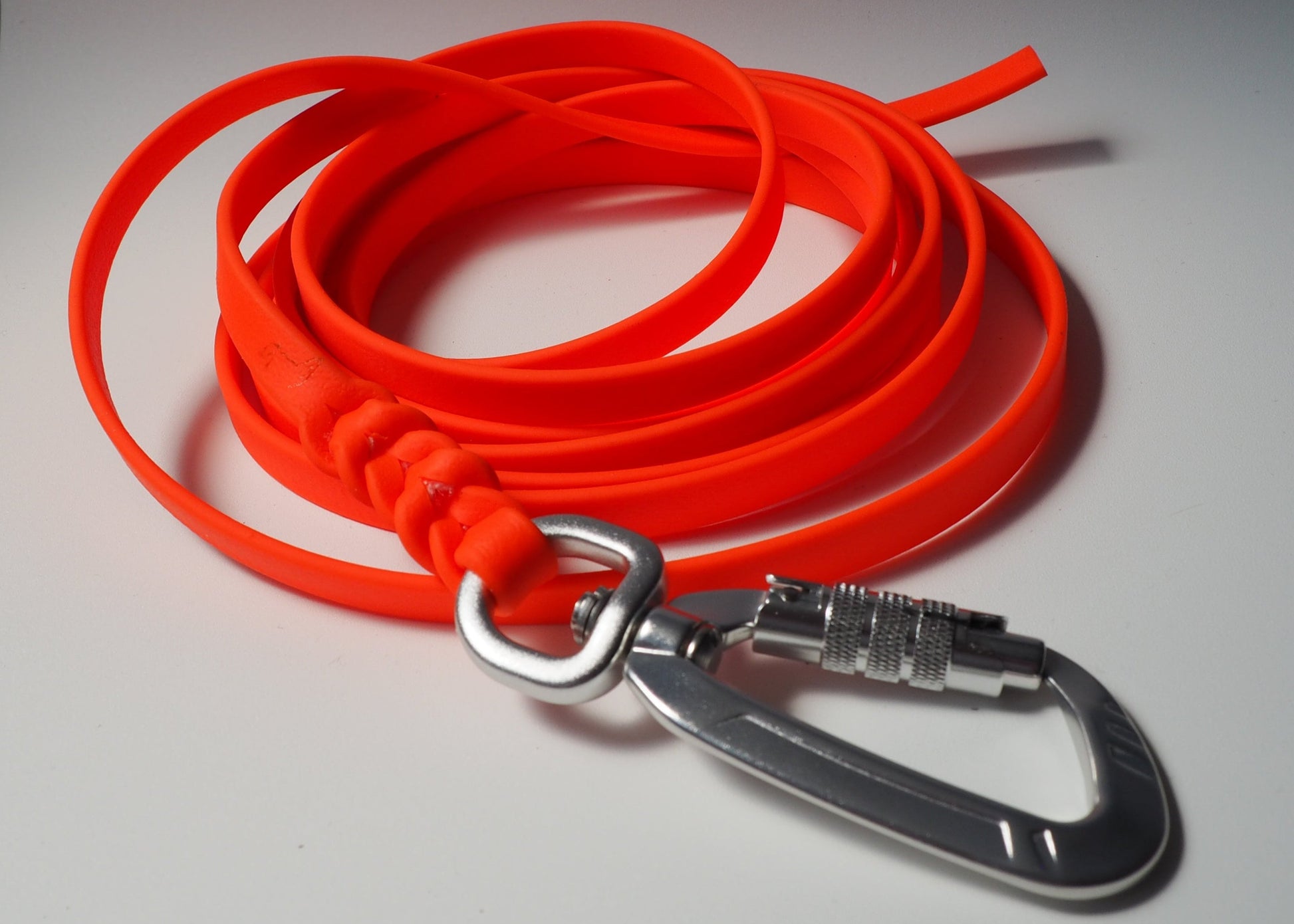 Geflochtene Führleine aus einfarbiger Biothane® auf weißem Hintergrund – wasserfest, robust & pflegeleicht für Hunde