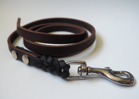 Geflochtene Führleine aus zweifarbigem Leder und Biothane® auf weißem Hintergrund – hochwertig, handgefertigt & pflegeleicht für Hunde