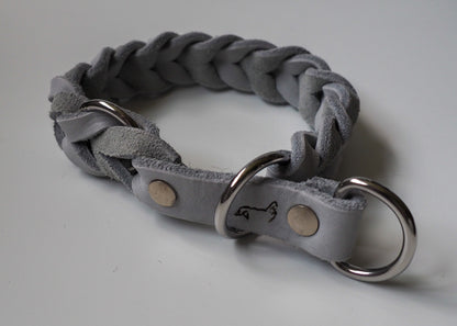 Geflochtenes Zugstop Halsband aus einfarbigem Leder – handgefertigt, robust, individuell anpassbar in Länge und Breite