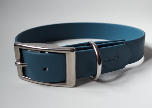 Einfarbiges Hundehalsband mit Schnallenverschluss aus Biothane® auf weißem Hintergrund – wasserfest, pflegeleicht & robust