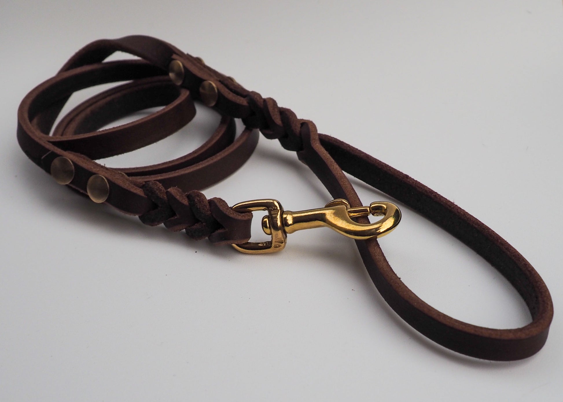 Geflochtene Schleppleine aus zweifarbigem Leder mit stabiler Handschlaufe – edel, griffig und für jedes Abenteuer geeignet