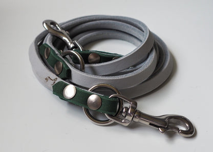 Zweifarbige Verstell-Leine aus Leder – handgefertigte Hundeleine mit mehrfach verstellbarer Länge, robust und edel im Design