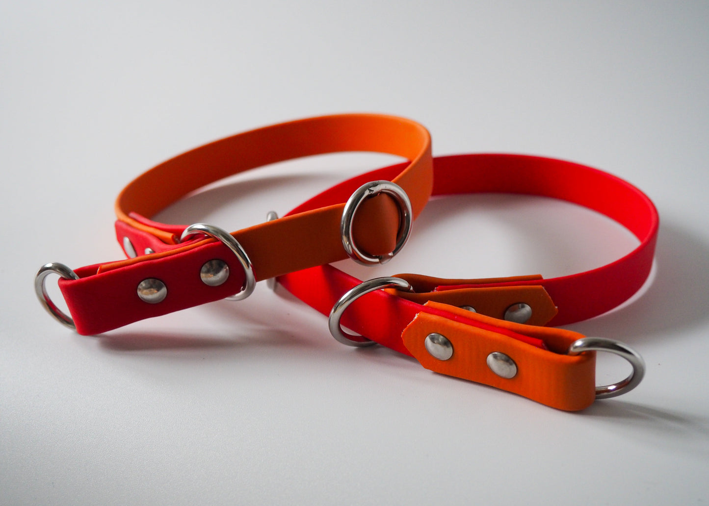 Verstellbares Zugstop Halsband aus zweifarbiger Biothane® auf weißem Hintergrund – robust, pflegeleicht & individuell anpassbar