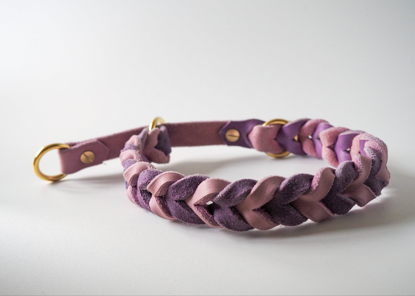 Geflochtenes Zugstop Halsband aus zweifarbigem Leder auf weißem Hintergrund – robust, stilvoll und individuell handgefertigt