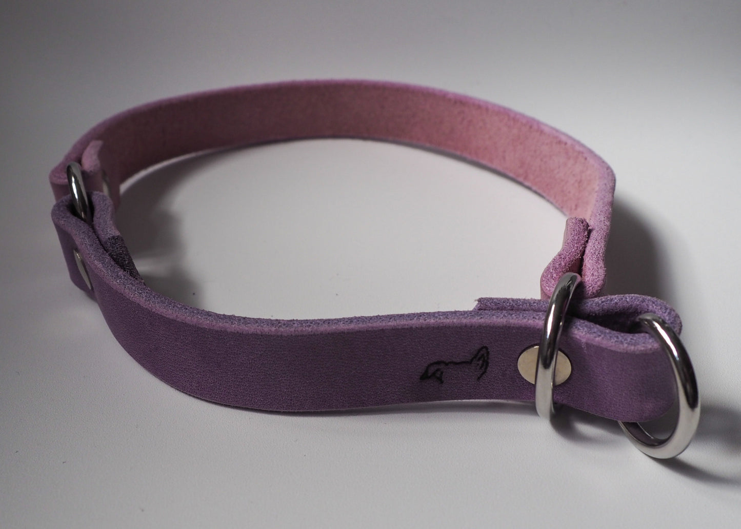 Zugstop Halsband aus zweifarbigem Leder auf weißem Hintergrund – robust, handgefertigt und verstellbar für jeden Hund